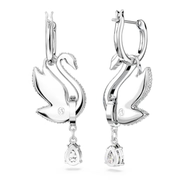 Swan drop earrings, Swan, Blue, Rhodium plated - Swarovski, 5660593