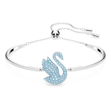 Swarovski Iconic Swan bangle, Swan, Blue, Rhodium plated - Swarovski, 5660595
