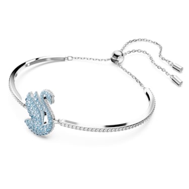 Swan bangle, Swan, Blue, Rhodium plated - Swarovski, 5660595
