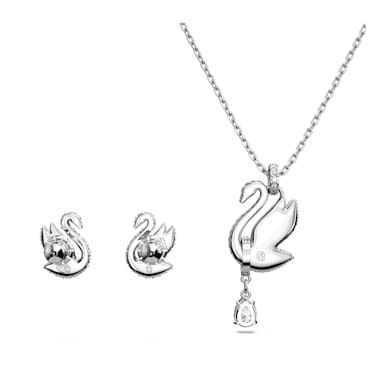 Swan 套裝, 天鵝, 藍色, 鍍白金色 - Swarovski, 5660597