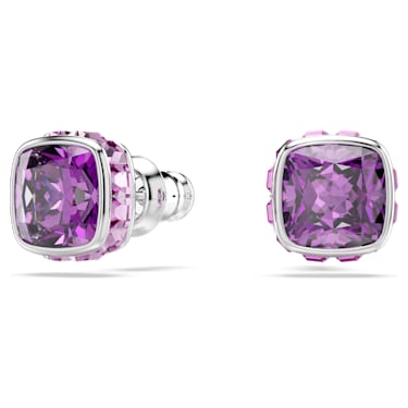 Birthstone stud earrings, Square cut, February, Purple, Rhodium plated - Swarovski, 5660797