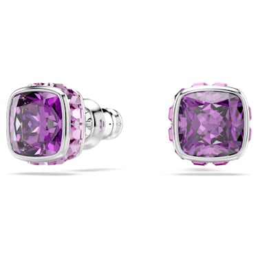 Birthstone stud earrings, Square cut, February, Purple, Rhodium plated - Swarovski, 5660797