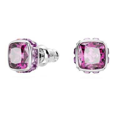 Birthstone stud earrings, Square cut, February, Purple, Rhodium plated - Swarovski, 5660797