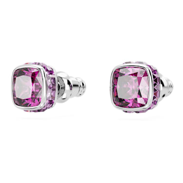 Birthstone stud earrings, Square cut, February, Purple, Rhodium plated - Swarovski, 5660797