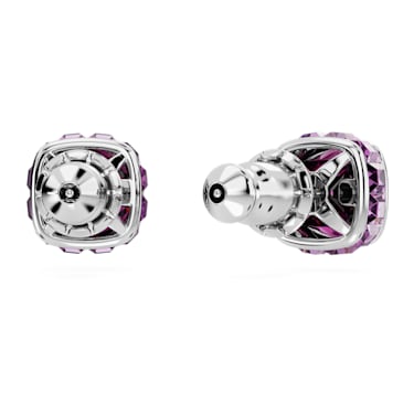 Birthstone stud earrings, Square cut, February, Purple, Rhodium plated - Swarovski, 5660797