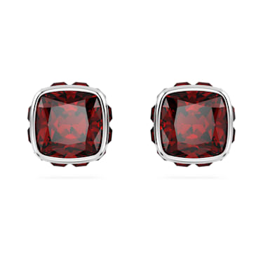 Birthstone Oorknopjes, Square slijpvorm, Januari, Rode, Rodium toplaag - Swarovski, 5660798