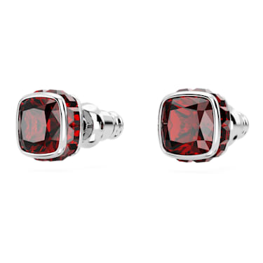 Birthstone Oorknopjes, Square slijpvorm, Januari, Rode, Rodium toplaag - Swarovski, 5660798