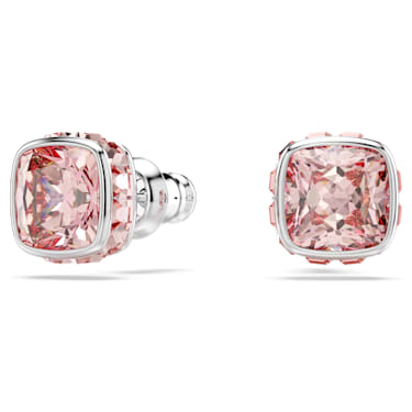 Brincos stud Birthstone, Lapidação quadrada, Junho, Rosa, Lacado a ródio - Swarovski, 5660799