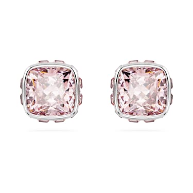 Pendientes de botón Birthstone, Talla cuadrada, Junio, Rosas, Baño de rodio - Swarovski, 5660799