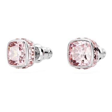 Brincos stud Birthstone, Lapidação quadrada, Junho, Rosa, Lacado a ródio - Swarovski, 5660799