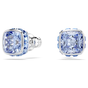 Birthstone Oorknopjes, Square slijpvorm, Maart, Blauw, Rodium toplaag - Swarovski, 5660800