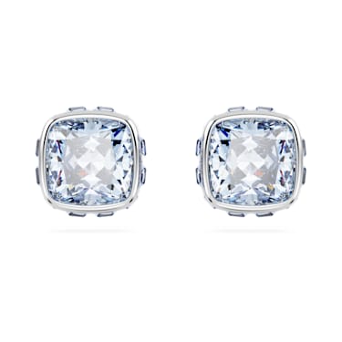 Birthstone Oorknopjes, Square slijpvorm, Maart, Blauw, Rodium toplaag - Swarovski, 5660800