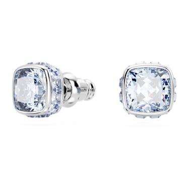Birthstone Oorknopjes, Square slijpvorm, Maart, Blauw, Rodium toplaag - Swarovski, 5660800