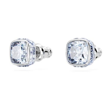 Birthstone Oorknopjes, Square slijpvorm, Maart, Blauw, Rodium toplaag - Swarovski, 5660800