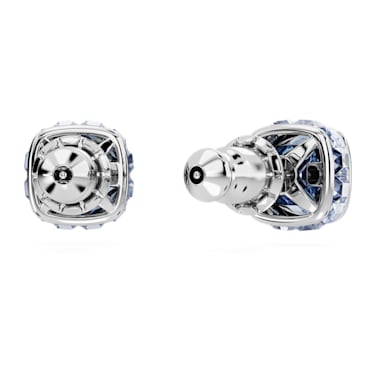 Birthstone Oorknopjes, Square slijpvorm, Maart, Blauw, Rodium toplaag - Swarovski, 5660800