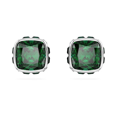 Birthstone bedugós fülbevaló, Négyzet metszéses, Május, Zöld, Ródium bevonattal - Swarovski, 5660801