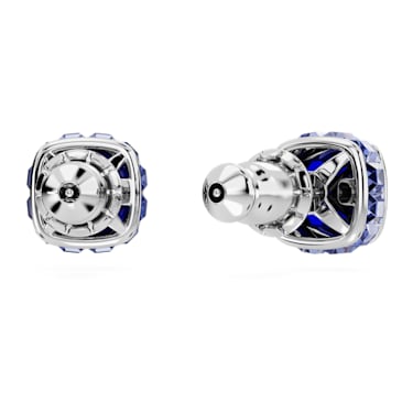 Birthstone stud earrings, Square cut, September, Blue, Rhodium plated - Swarovski, 5660803