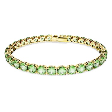 Matrix Tennis bracelet, Round cut, Green, Gold-tone plated