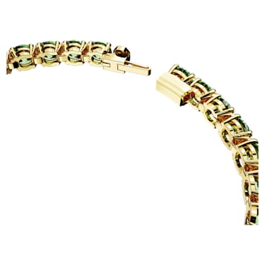 Matrix Tennis bracelet, Round cut, Green, Gold-tone plated | Swarovski