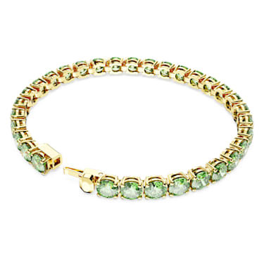 Matrix Tennis bracelet, Round cut, Green, Gold-tone plated