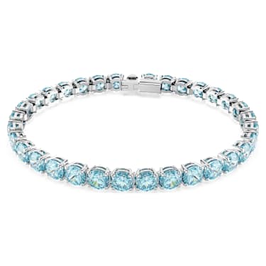 Matrix Tennis 手链, 圆形切割, 蓝色, 镀铑 - Swarovski, 5660914