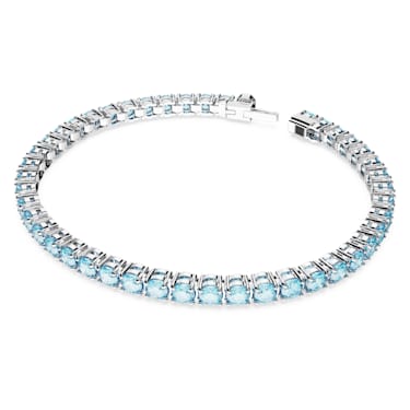 Matrix Tennis bracelet, Round cut, Blue, Rhodium plated - Swarovski, 5660914