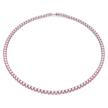 Matrix Tennis necklace, Round cut, Small, Pink, Rhodium plated - Swarovski, 5661193