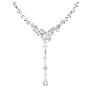 Mesmera Y形項鏈, 混合式切割, 白色, 鍍白金色 - Swarovski, 5661520