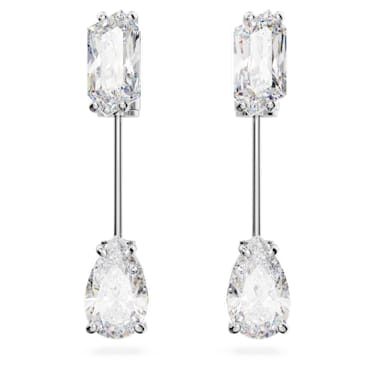 Pendientes de barra Mesmera, Tallas mixtas, Blancos, Baño de rodio - Swarovski, 5661682