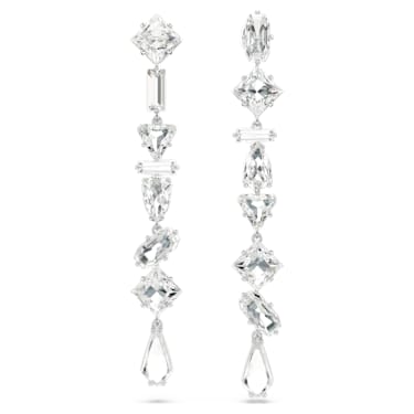 Viseči uhani Mesmera, Asimetričen dizajn, Mešani rezi, Dolgi, Beli, Prevleka iz rodija - Swarovski, 5661687