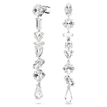 Viseči uhani Mesmera, Asimetričen dizajn, Mešani rezi, Dolgi, Beli, Prevleka iz rodija - Swarovski, 5661687