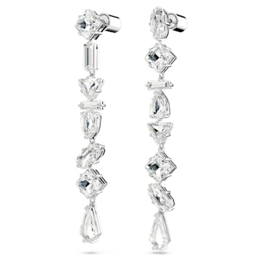 Viseči uhani Mesmera, Asimetričen dizajn, Mešani rezi, Dolgi, Beli, Prevleka iz rodija - Swarovski, 5661687