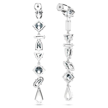 Viseči uhani Mesmera, Asimetričen dizajn, Mešani rezi, Dolgi, Beli, Prevleka iz rodija - Swarovski, 5661687