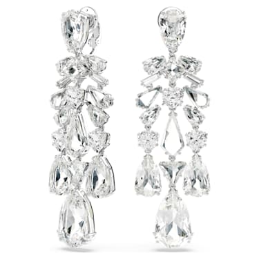 Mesmera clip earrings, Mixed cuts, Chandelier, White, Rhodium plated - Swarovski, 5661691