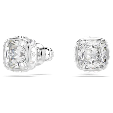 Birthstone 耳釘, 方形切割, 四月, 白色, 鍍白金色 - Swarovski, 5661957