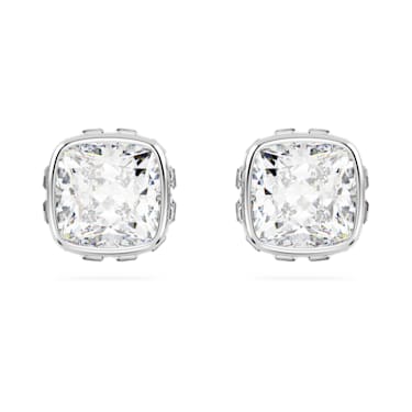 Kolczyki zapinane na sztyft Birthstone, Szlif kwadratowy, Kwiecień, Białe, Powłoka z rodu - Swarovski, 5661957