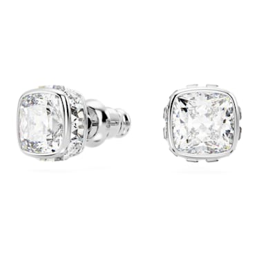 Kolczyki zapinane na sztyft Birthstone, Szlif kwadratowy, Kwiecień, Białe, Powłoka z rodu - Swarovski, 5661957
