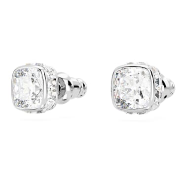 Kolczyki zapinane na sztyft Birthstone, Szlif kwadratowy, Kwiecień, Białe, Powłoka z rodu - Swarovski, 5661957