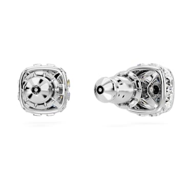 Pendientes de botón Birthstone, Talla cuadrada, Abril, Blancos, Baño de rodio - Swarovski, 5661957