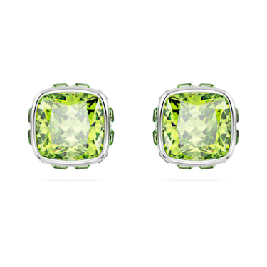 Birthstone Oorknopjes, Square slijpvorm, Augustus, Groen, Rodium toplaag - Swarovski, 5661958