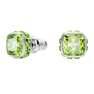 Kolczyki zapinane na sztyft Birthstone, Szlif kwadratowy, Sierpień, Zielone, Powłoka z rodu - Swarovski, 5661958