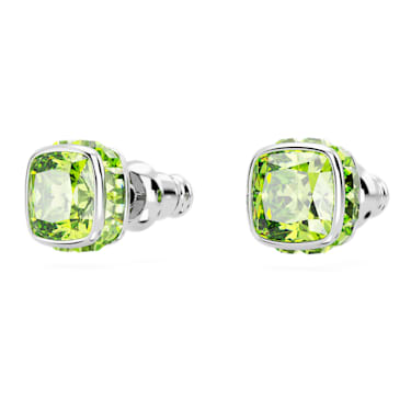 Kolczyki zapinane na sztyft Birthstone, Szlif kwadratowy, Sierpień, Zielone, Powłoka z rodu - Swarovski, 5661958