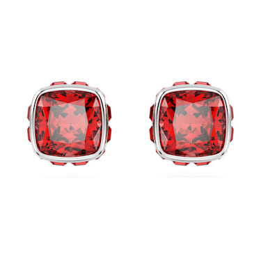 Birthstone 耳釘, 方形切割, 七月, 紅色, 鍍白金色 - Swarovski, 5661959