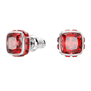 Birthstone 耳釘, 方形切割, 七月, 紅色, 鍍白金色 - Swarovski, 5661959