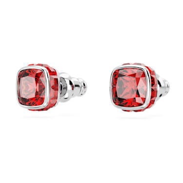 Birthstone 耳釘, 方形切割, 七月, 紅色, 鍍白金色 - Swarovski, 5661959