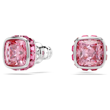 Birthstone 스터드 이어링, 스퀘어 컷, 10월, 핑크, 로듐 플래팅 - Swarovski, 5661960