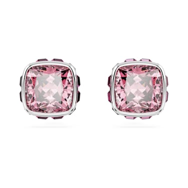 Birthstone 스터드 이어링, 스퀘어 컷, 10월, 핑크, 로듐 플래팅 - Swarovski, 5661960