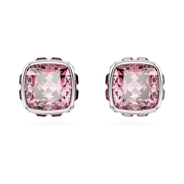 Birthstone stud earrings, Square cut, October, Pink, Rhodium plated - Swarovski, 5661960