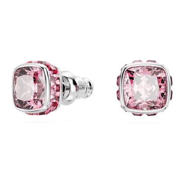Clous d'oreilles Birthstone, Taille Carré, Octobre, Roses, Métal rhodié - Swarovski, 5661960