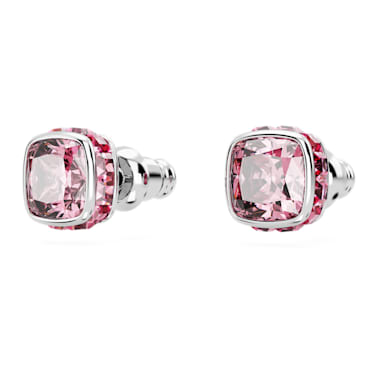 Birthstone 스터드 이어링, 스퀘어 컷, 10월, 핑크, 로듐 플래팅 - Swarovski, 5661960